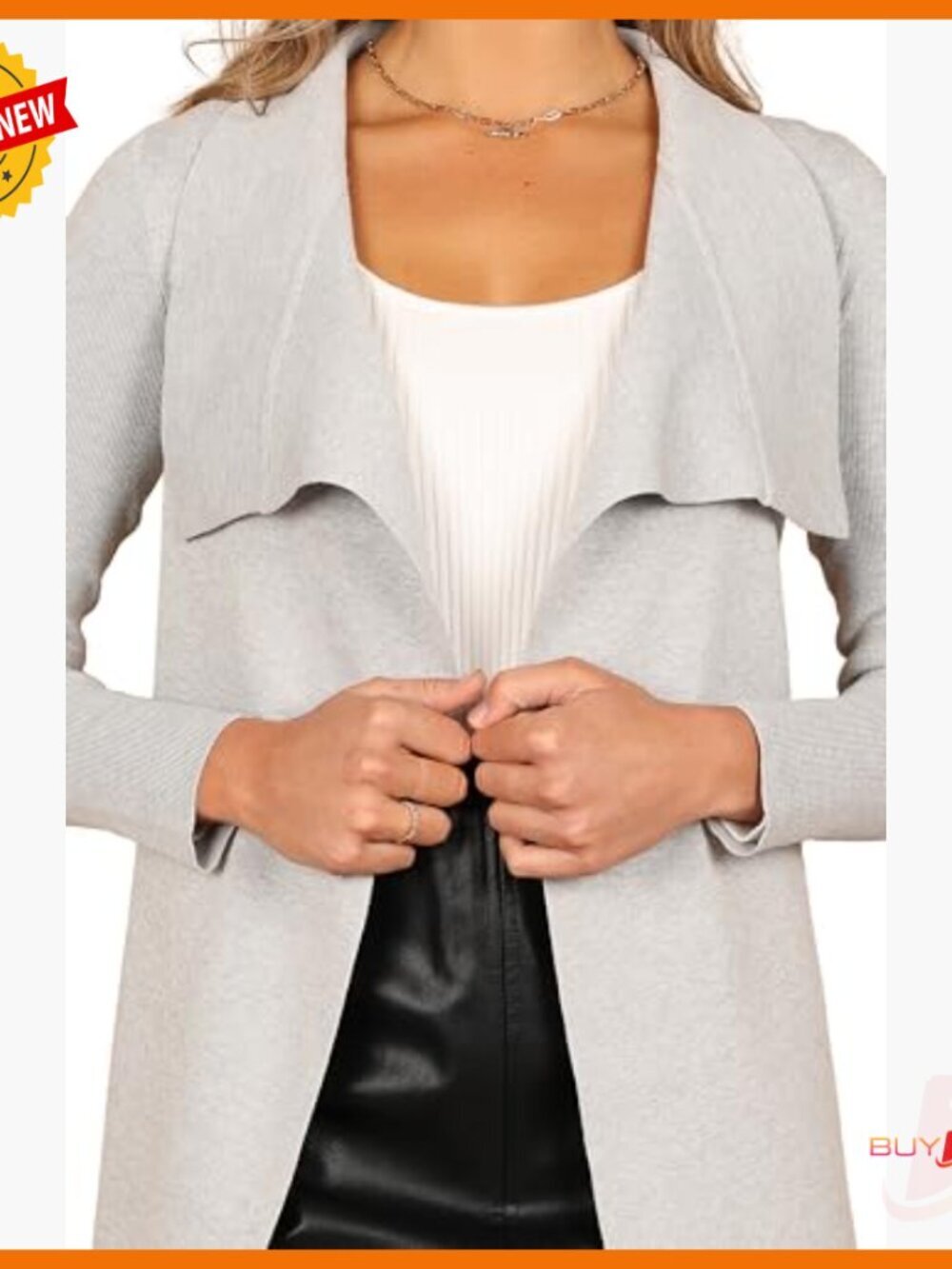 Stretch Knit Cardigan with Waist Tie and Waterfall Front - Picture 2 of 4